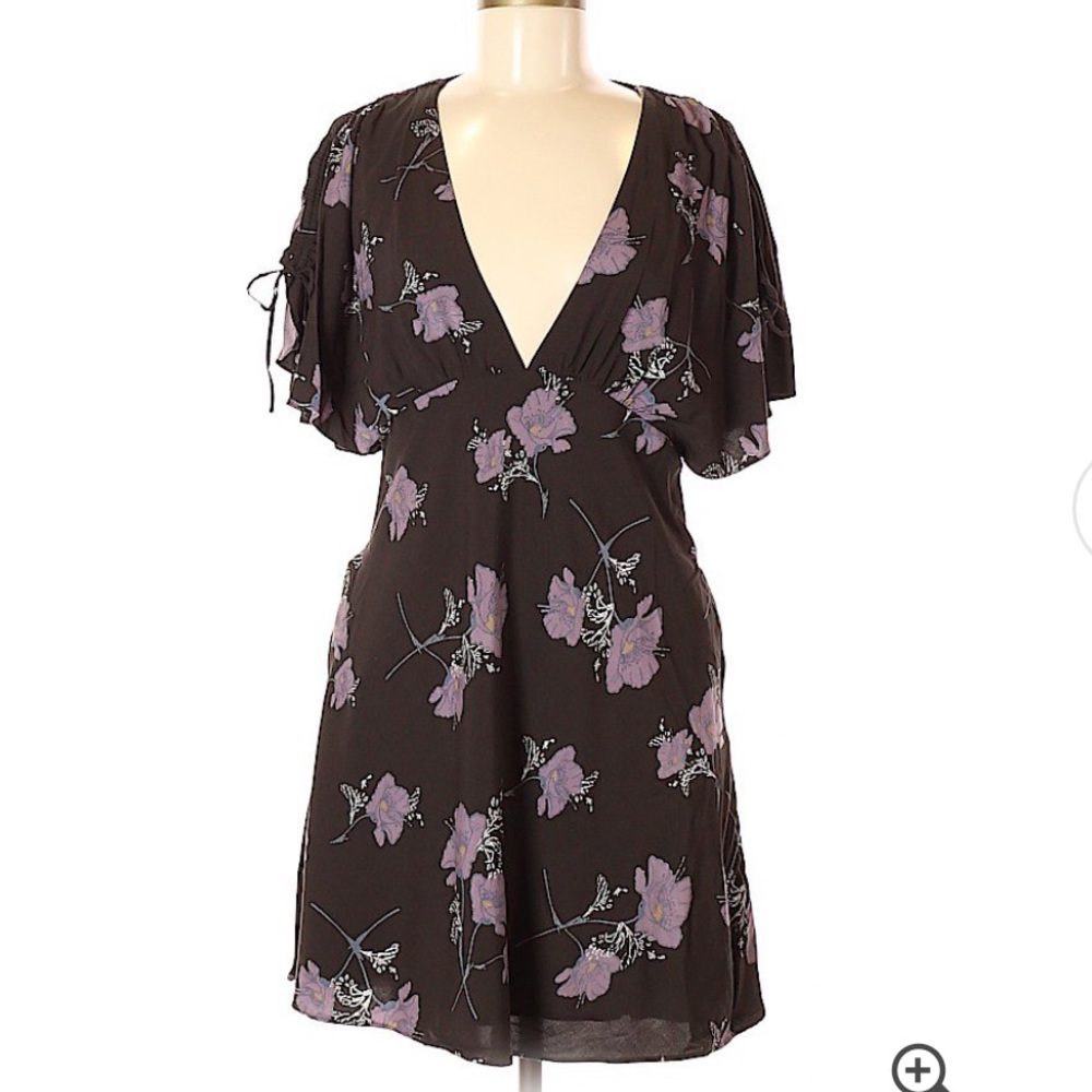 Free people Floral Purple Deep V Mini Dress 0